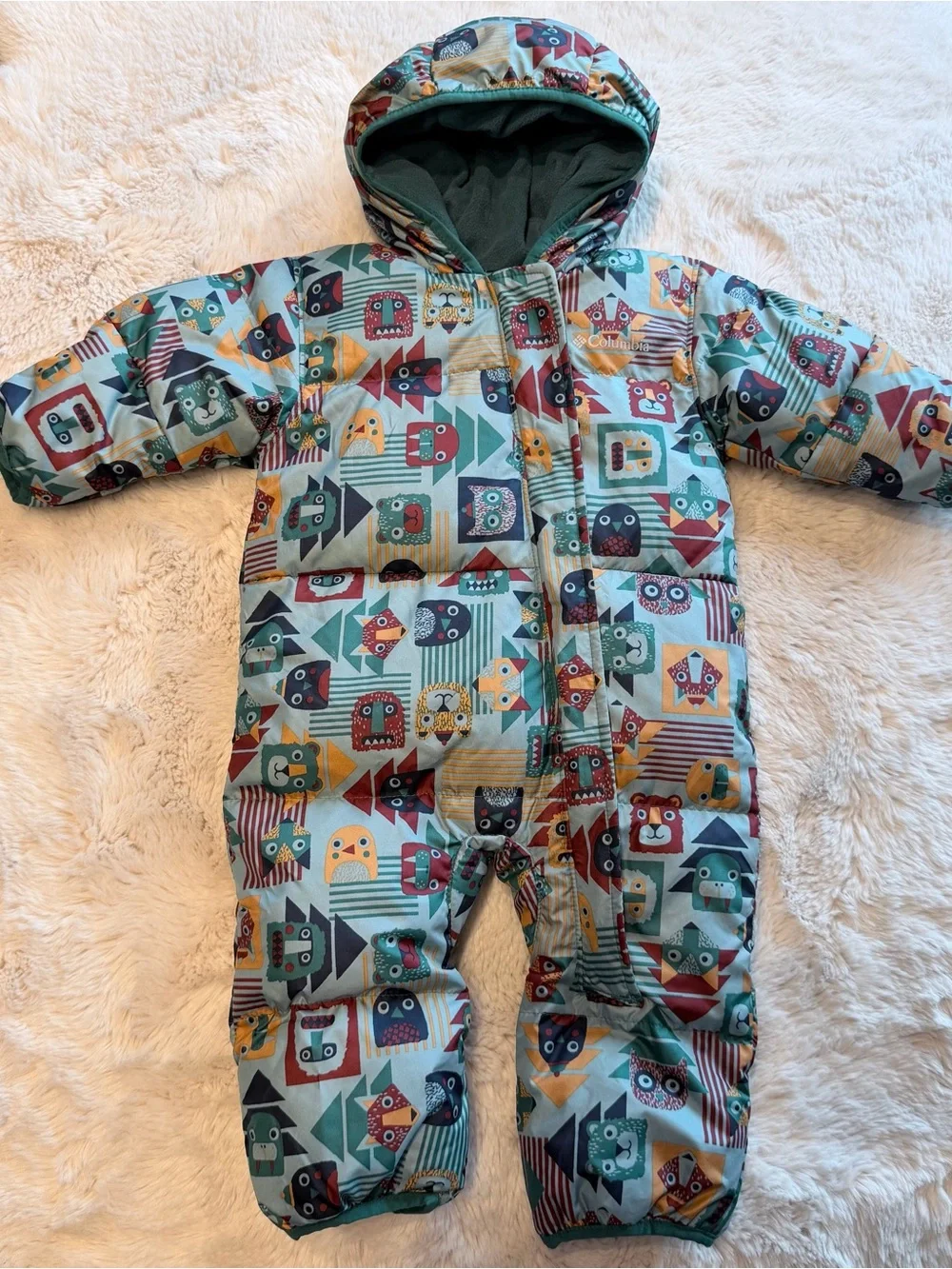 Columbia Down Animal Print Hooded Bunting Snowsuit Size 6–12 Months
